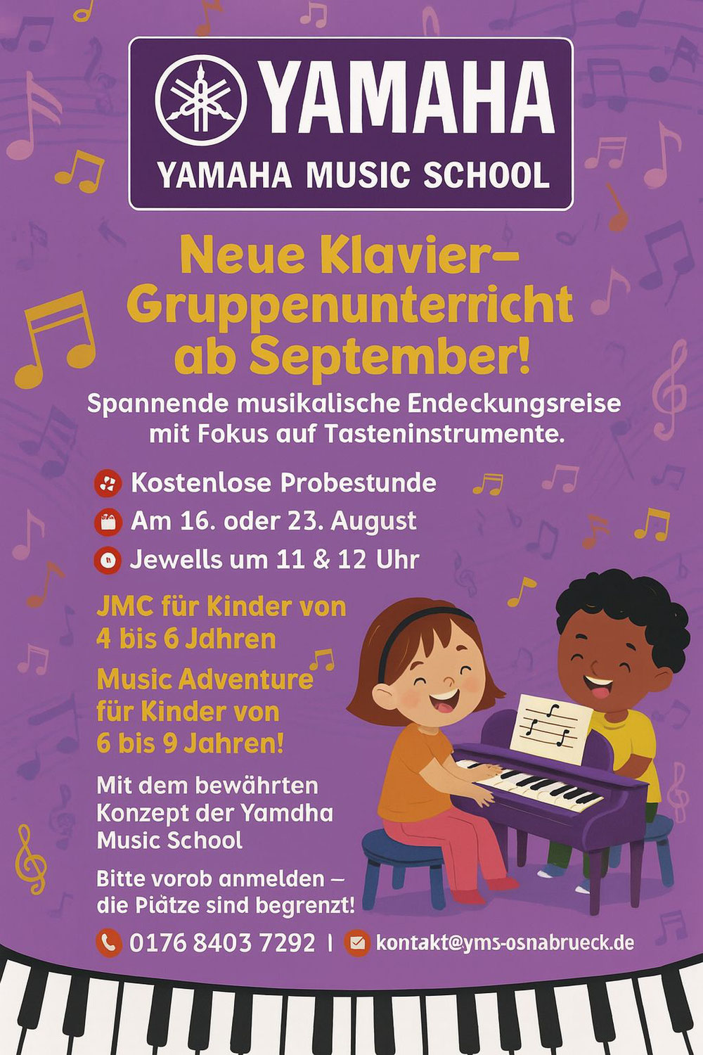 September: Klavier-Gruppenunterricht für Kinder