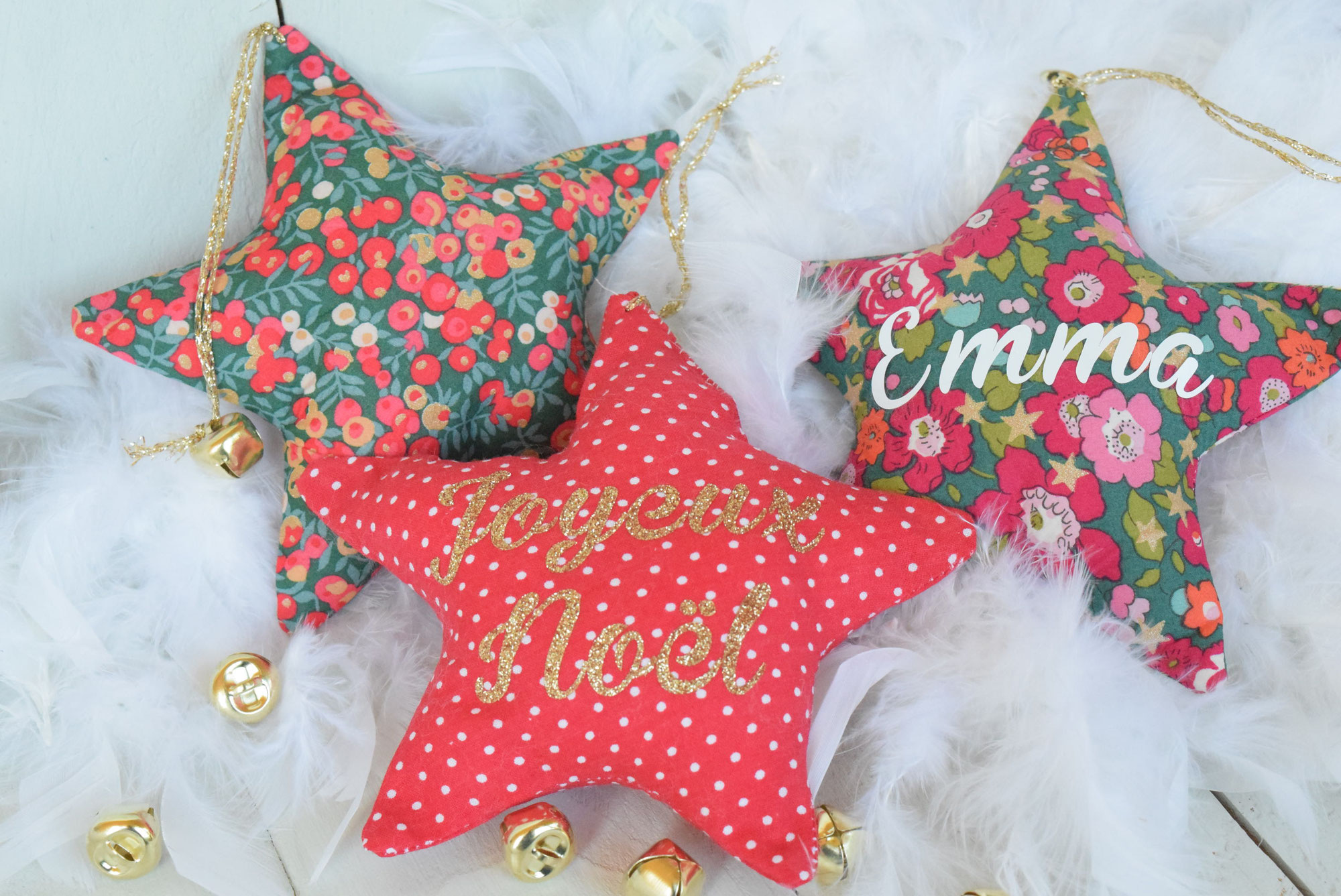 Nouvelle étoile de NOËL en tissu et prénom