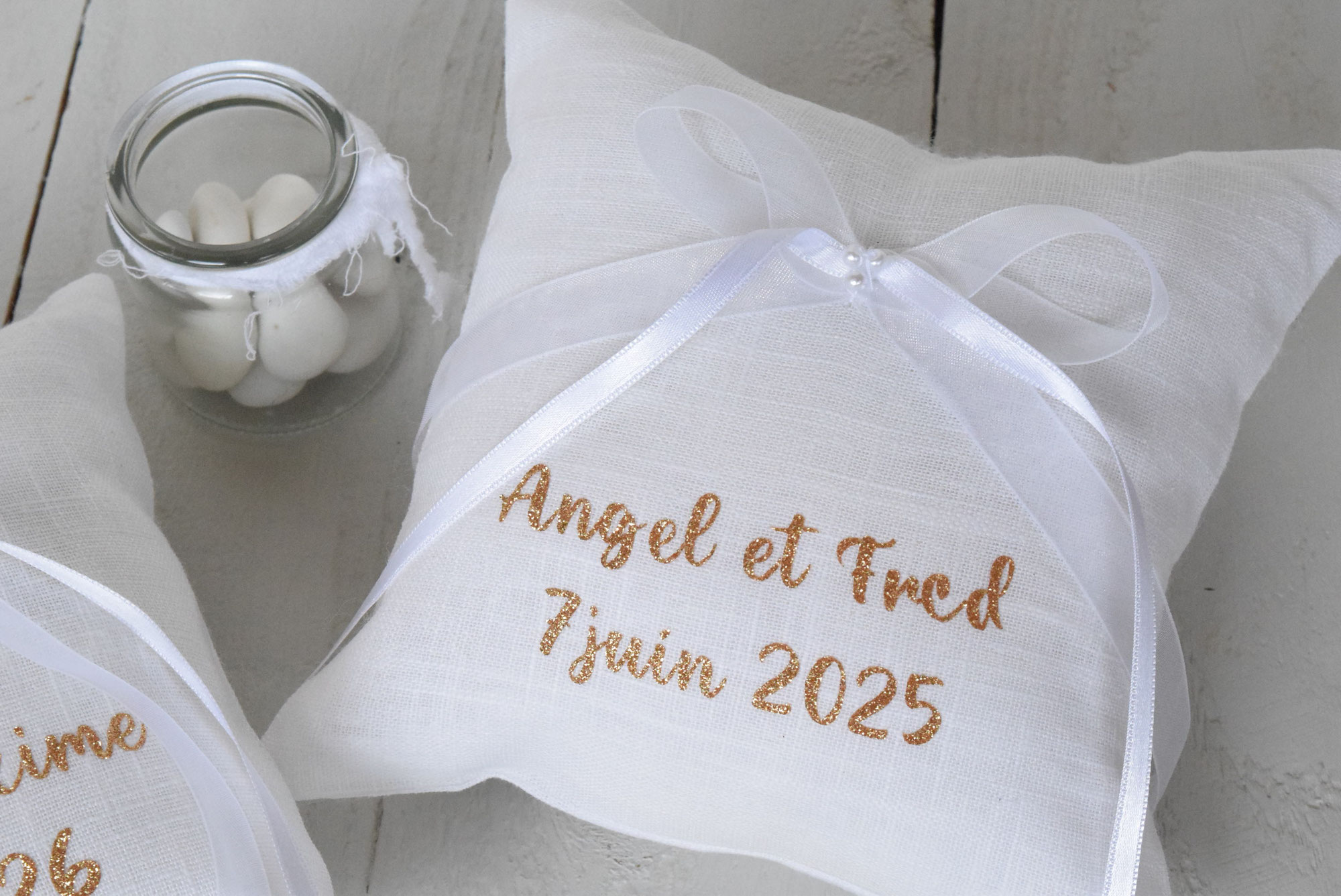 Coussin lin pour alliance mariage personnalisé