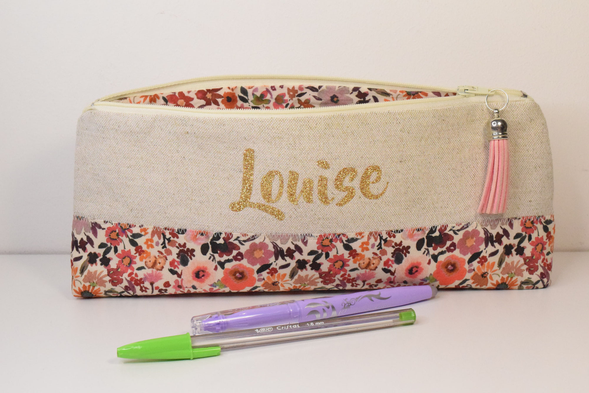 Trousse école en tissu et prénom au choix