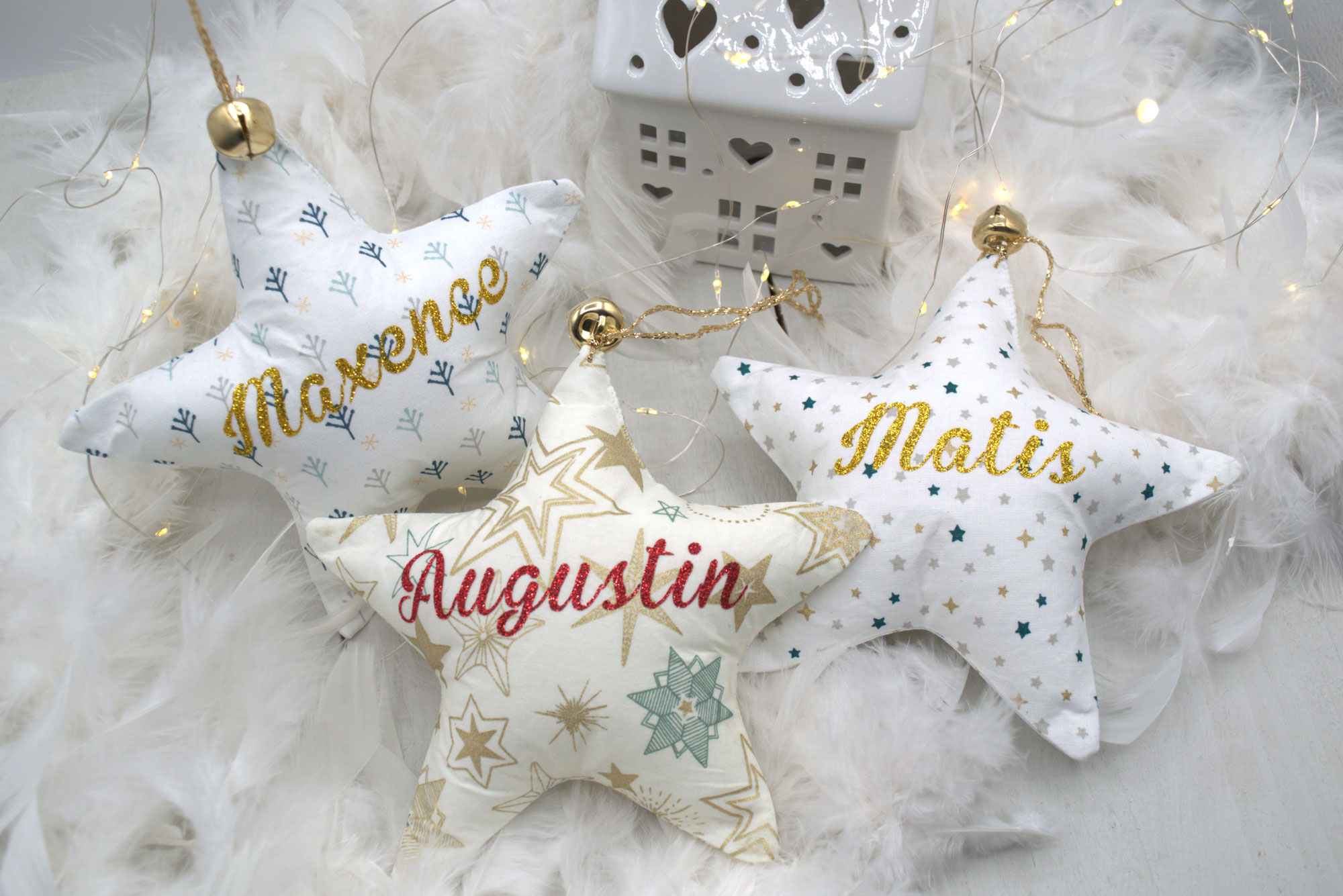 Etoile de Noël personnalisée avec prénom- Etoile en tissu à suspendre - Décoration Noël Fait-main à Toulouse