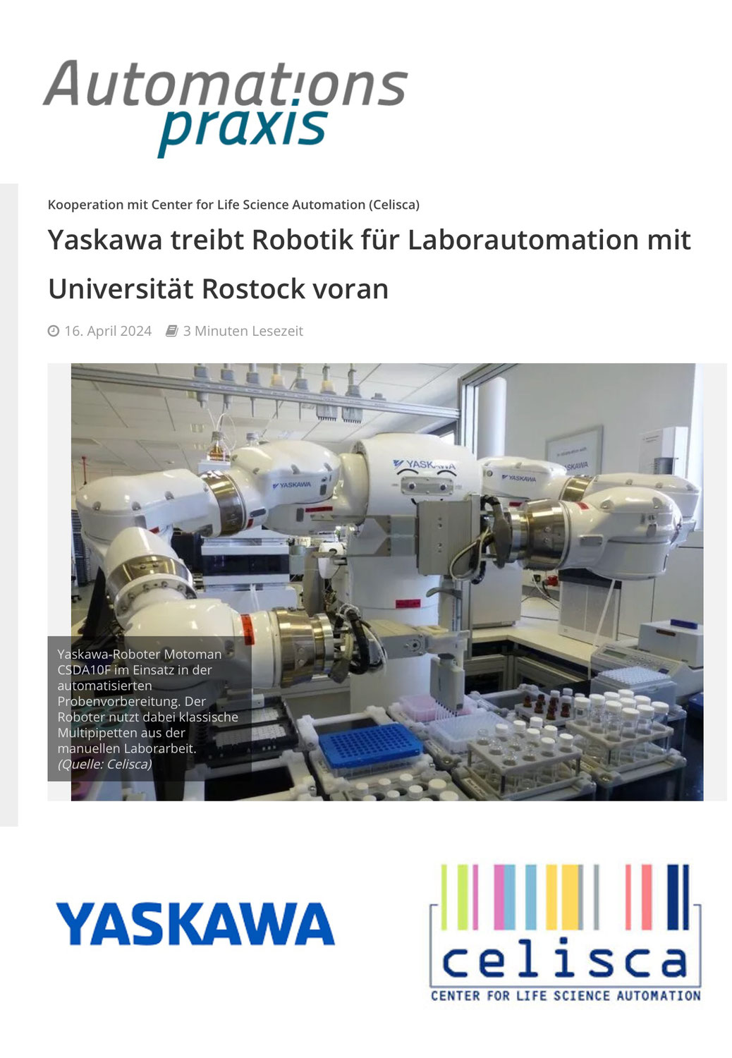 Yaskawa treibt Robotik für Laborautomation mit Universität Rostock voran