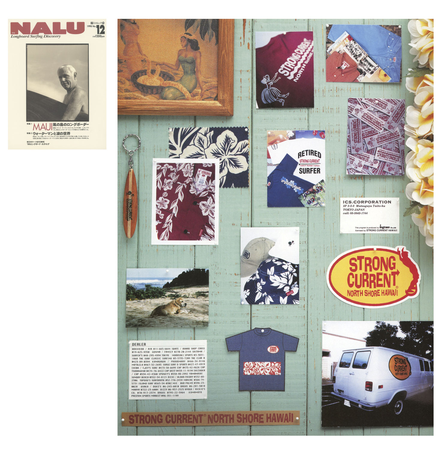 1998年発行の伝説的ロングボード雑誌『NALU』。その誌面を飾った、ノースショアの息吹を感じる「STRONG CURRENT」の広告撮影