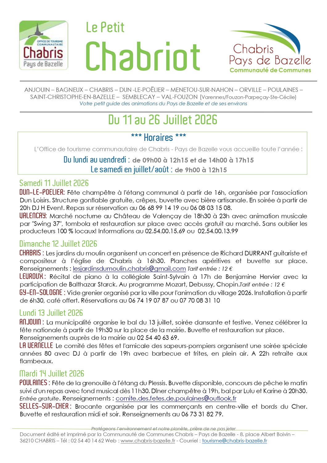 Le Petit Chabriot du 11 au 26 juillet2026