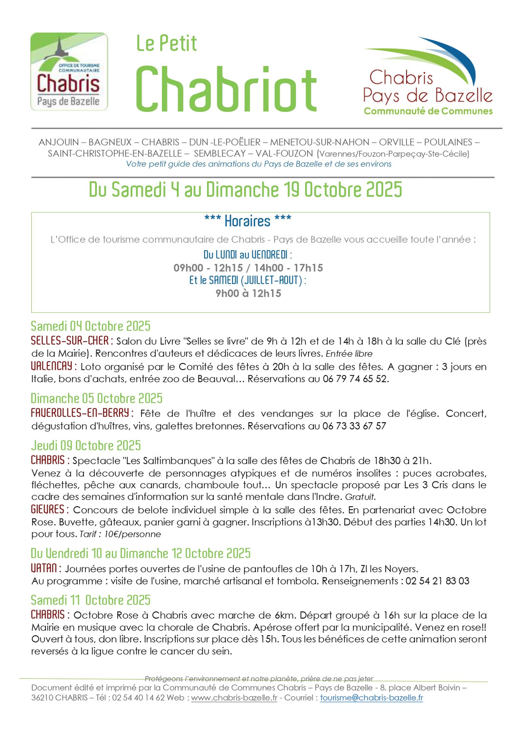 Le Petit Chabriot du 4 au 19 octobre 2025