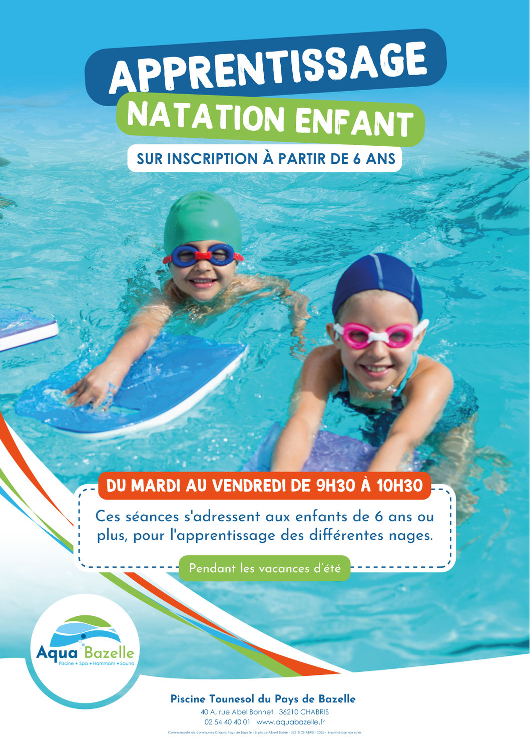 Apprentisage natation enfant vacances d'été