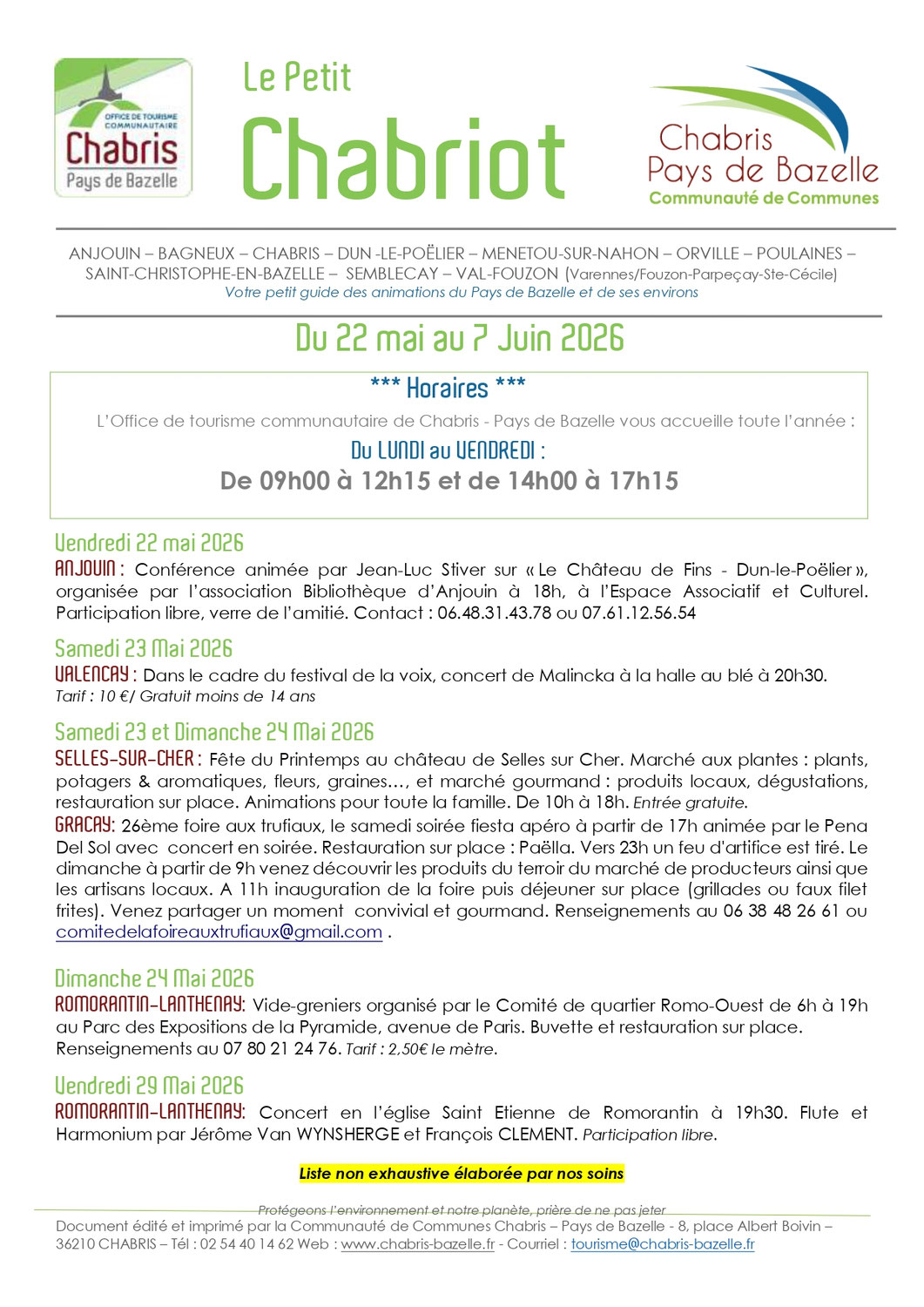 Le Petit Chabriot du 22 mai au 7 juin2026