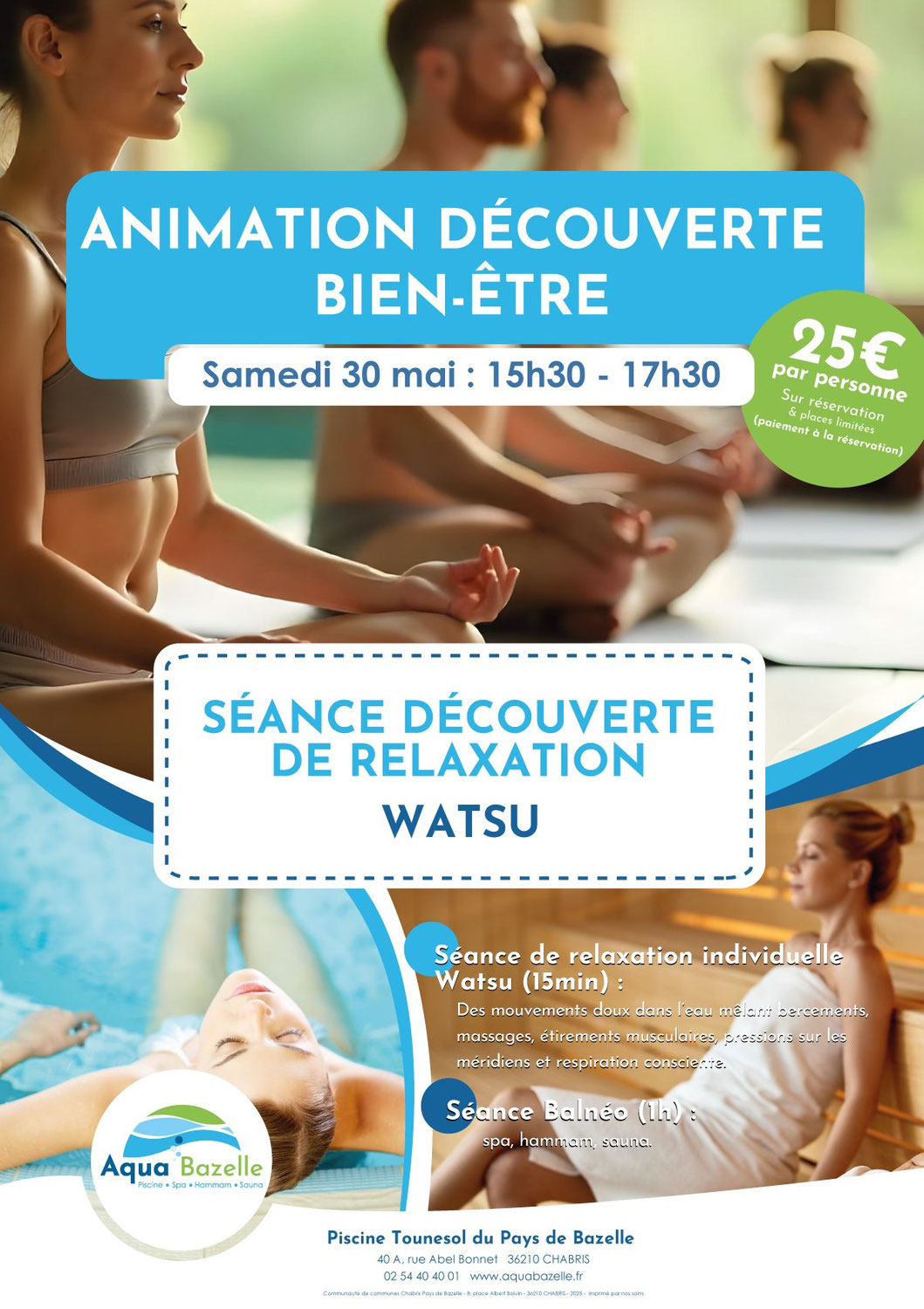 Animation découverte bien-être - Watsu - Piscine Aqua'Bazelle