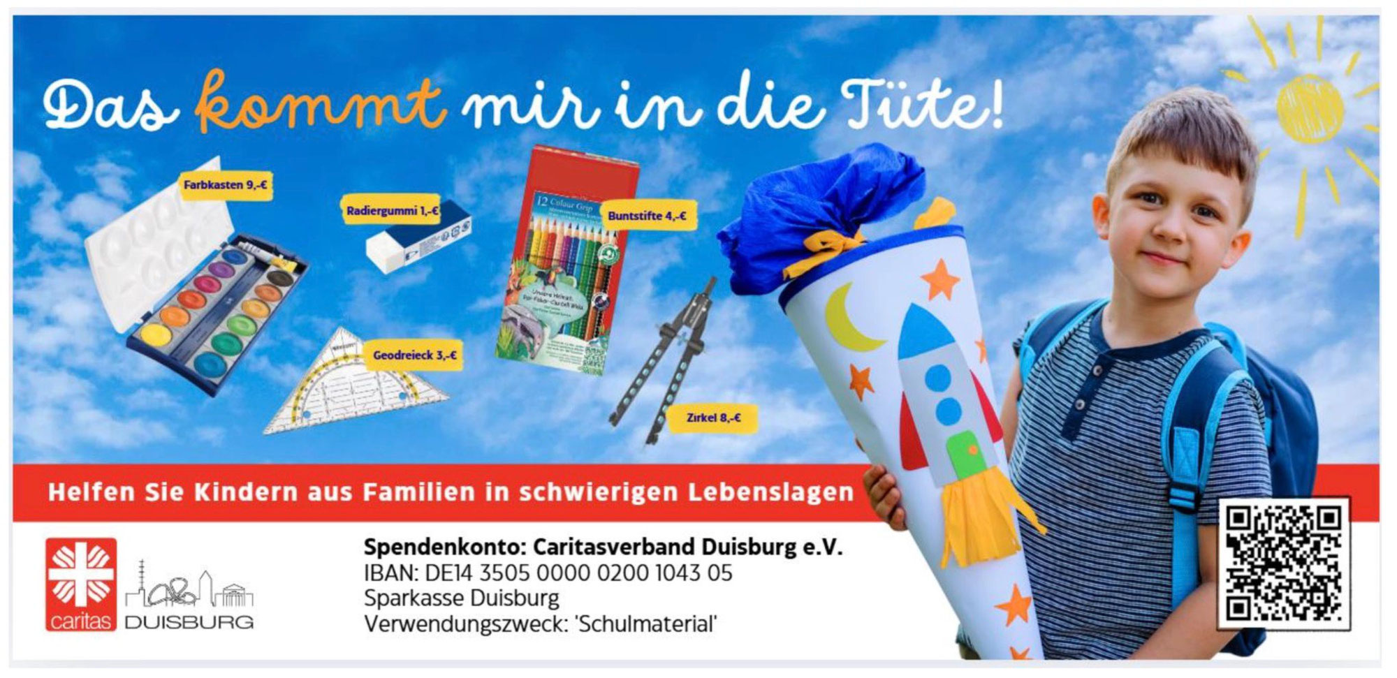 Die Schulmaterialausgabe bittet um Hilfe