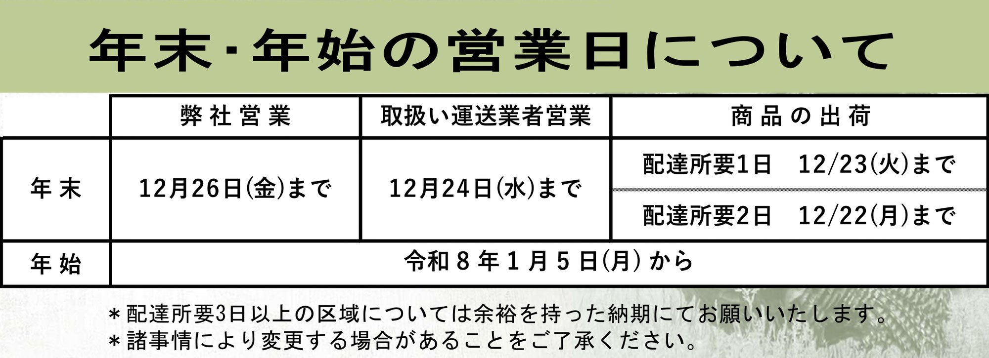 2025年度年末年始休業のお知らせ