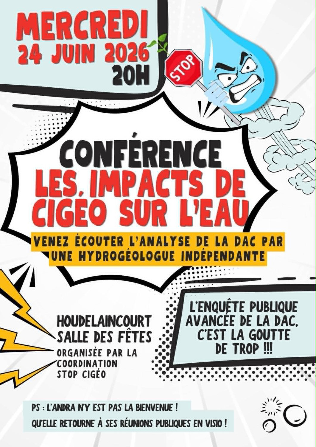 Conférence "Les impacts de CIGEO sur l'EAU", 24 juin (20h) à HOUDELAINCOURT