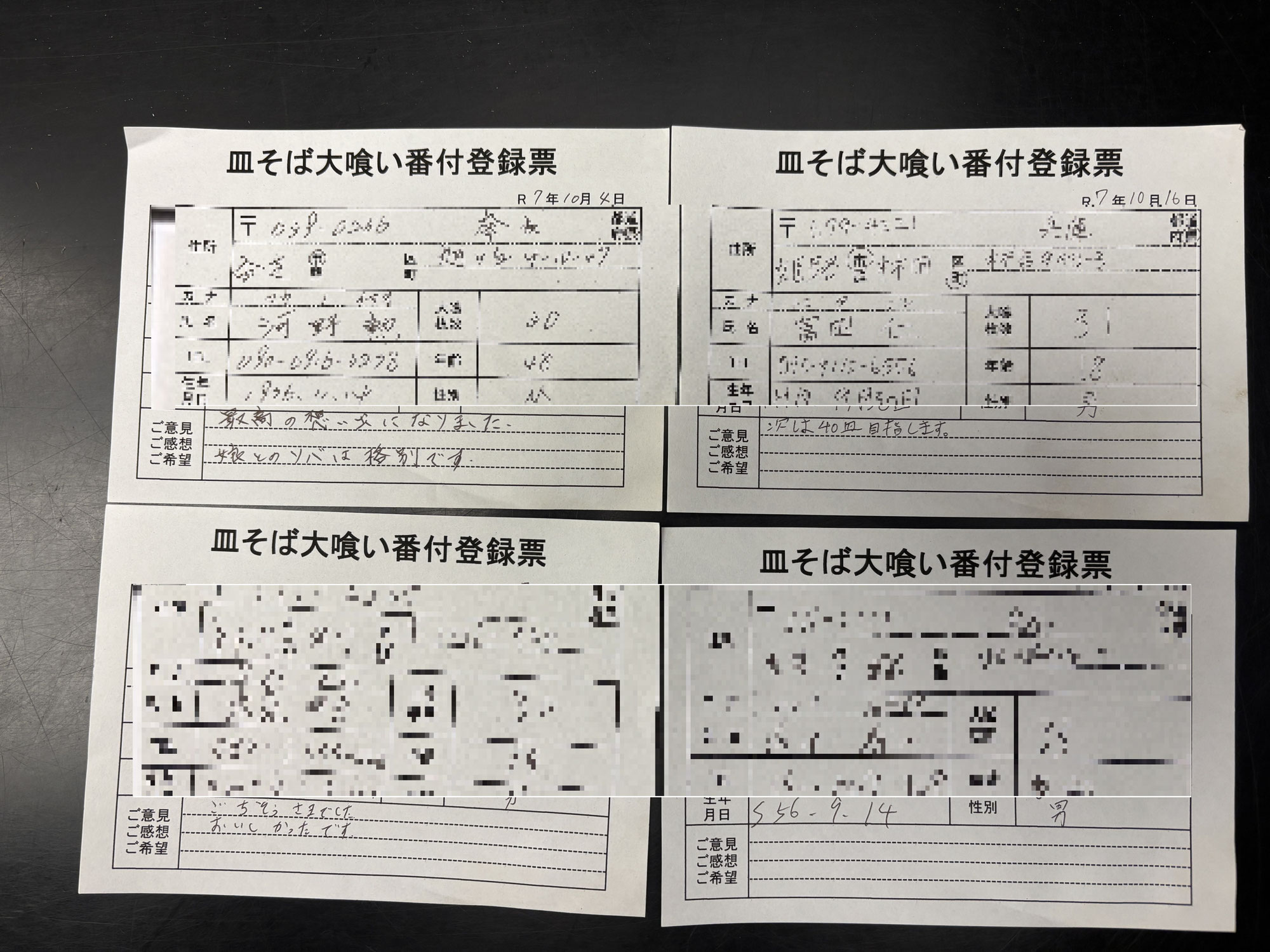 皿蕎麦大食い番付表　１０月分更新