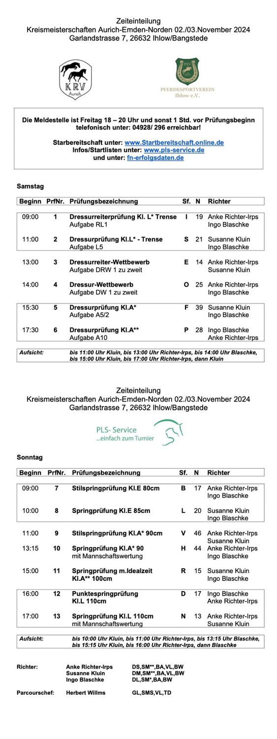 Zeiteinteilung Kreismeisterschaften