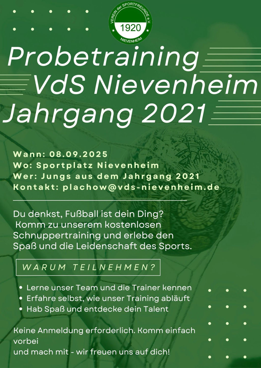 Probetraining für den Jahrgang 2021 – Jetzt mitmachen!