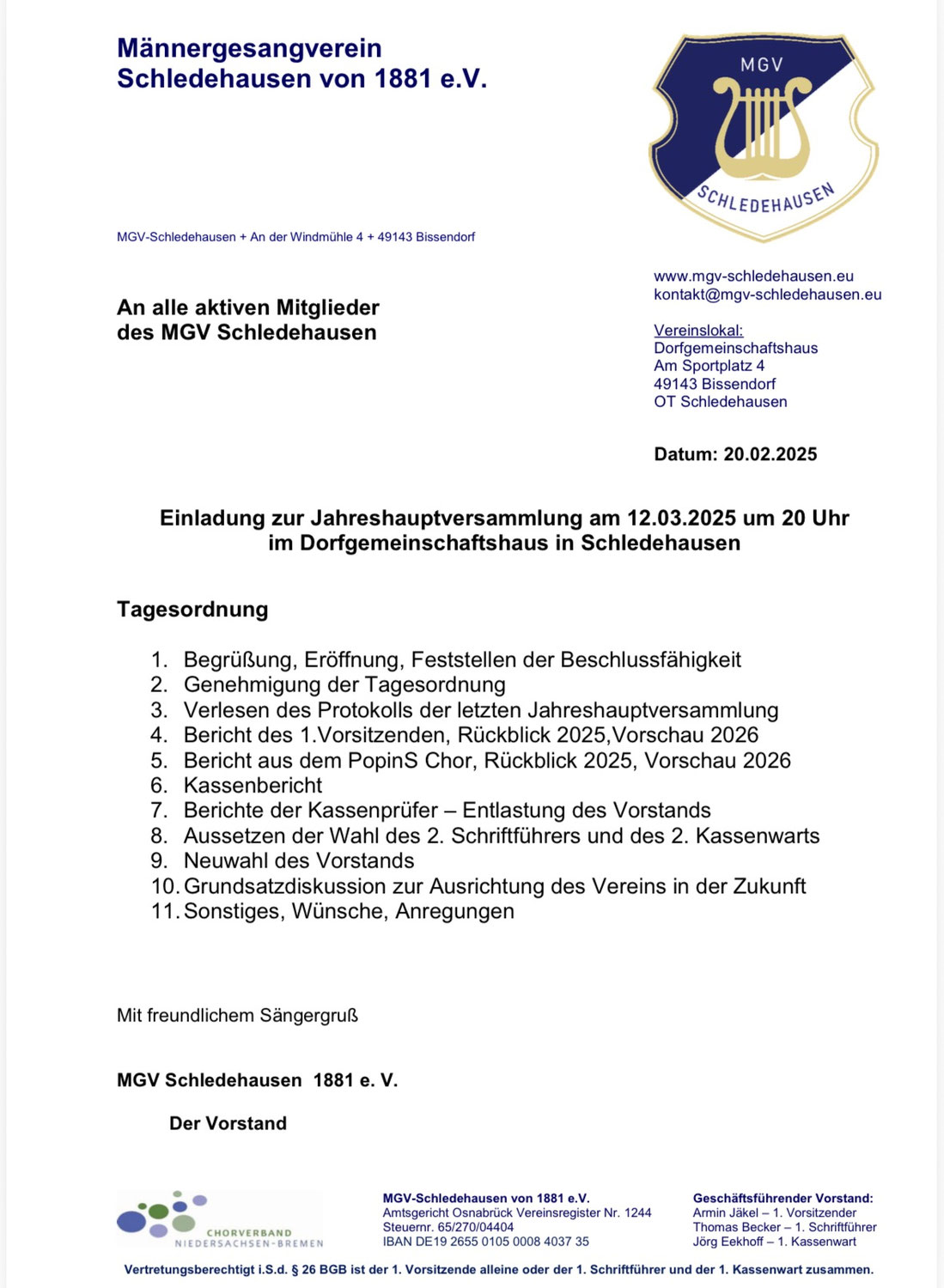 Einladung zur Jahreshauptversammlung