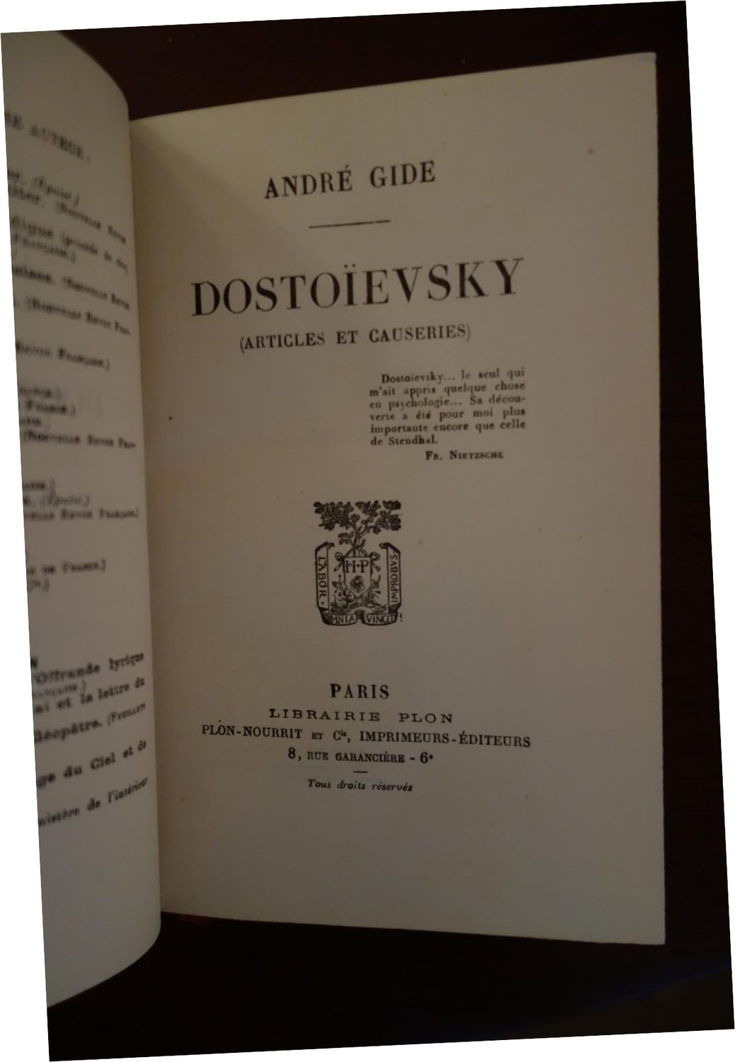 André GIDE, Dostoïevsky, Plon, 1923, édition originale