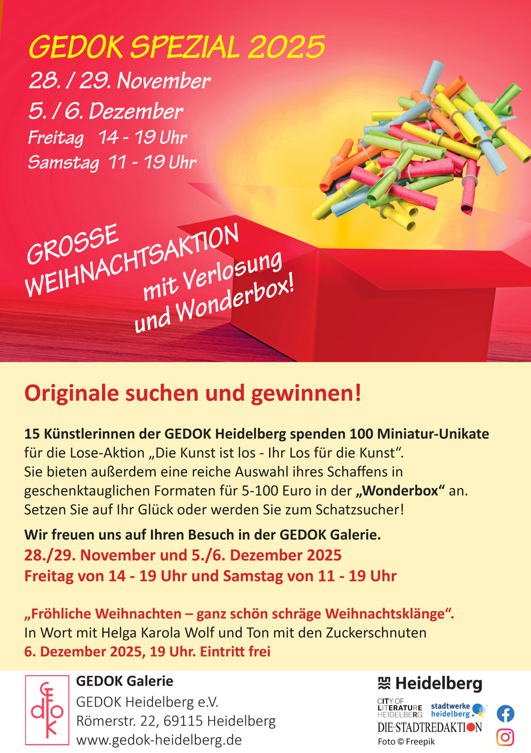 Die große Weihnachtsaktion der GEDOK Heidelberg mit LOSE-Aktion und WONDERBOX