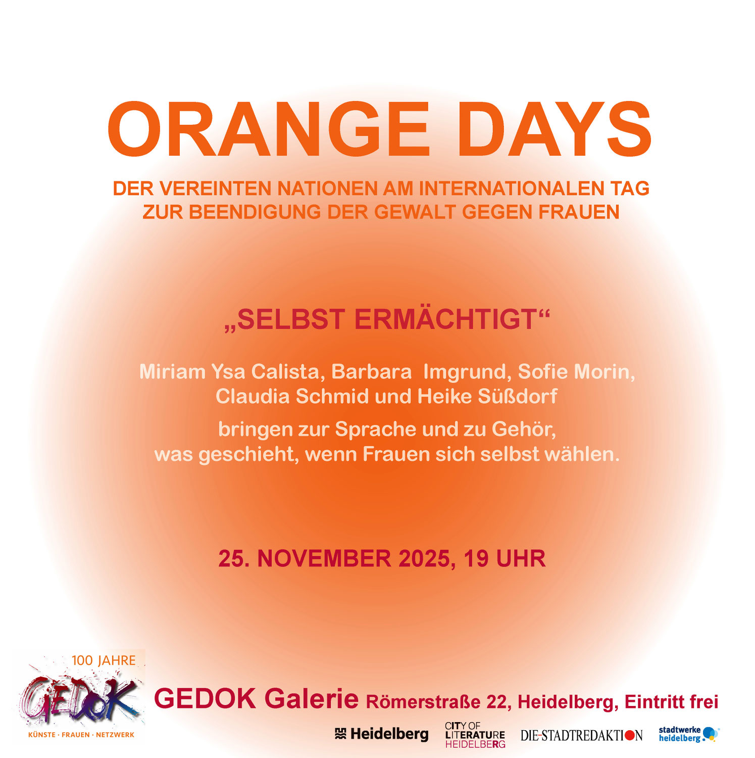 “Selbst ermächtigt – Beitrag der GEDOK Heidelberg zu den Orange Days”