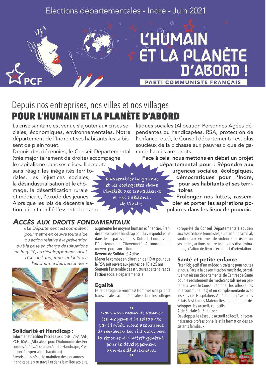 contribution du PCF pour les élections départementales 2021 dans l'Indre.