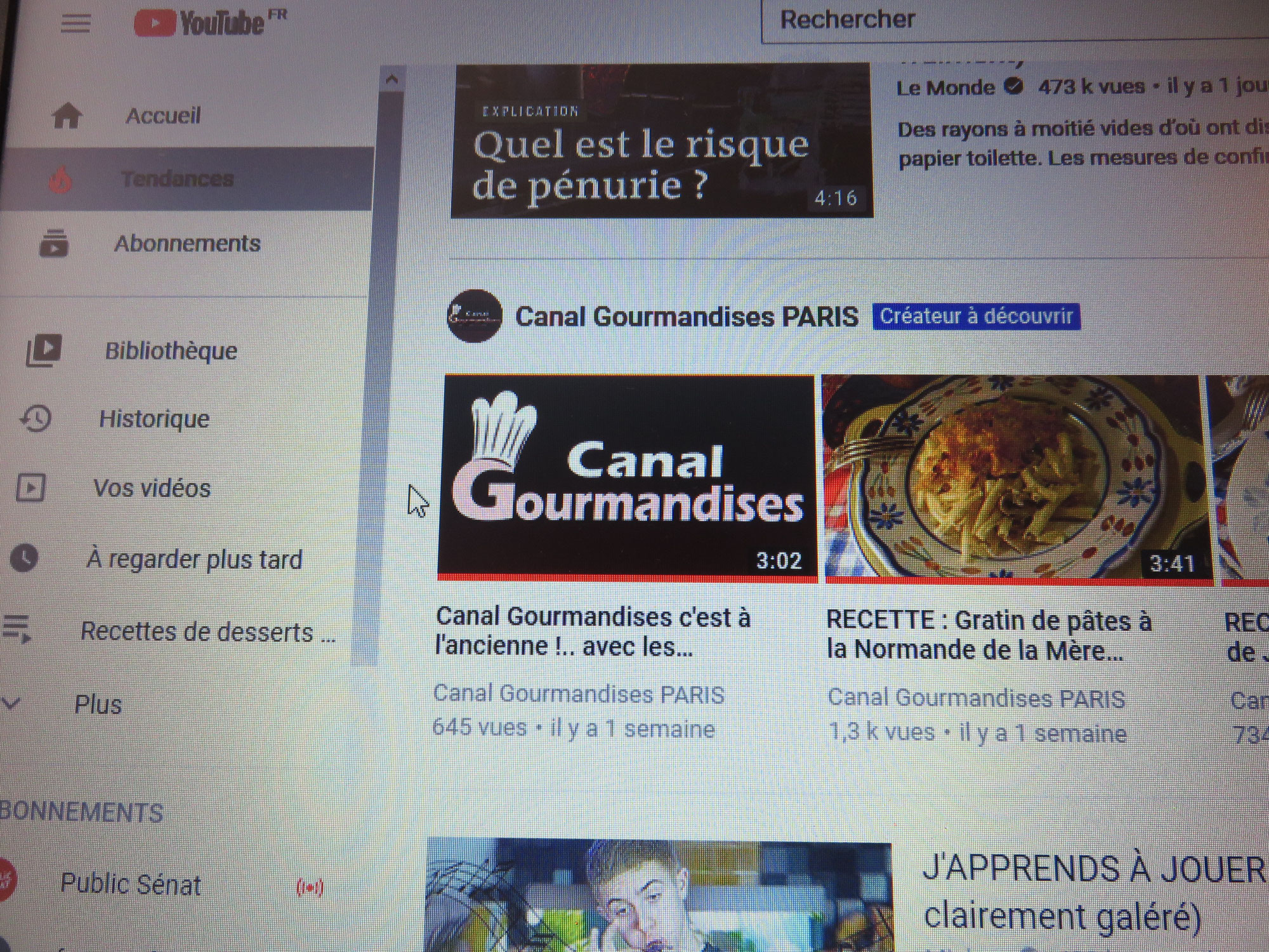 La chaîne Youtube de Canal Gourmandises à l'honneur pour 24 heures comme "Créateur à découvrir du jour" !..