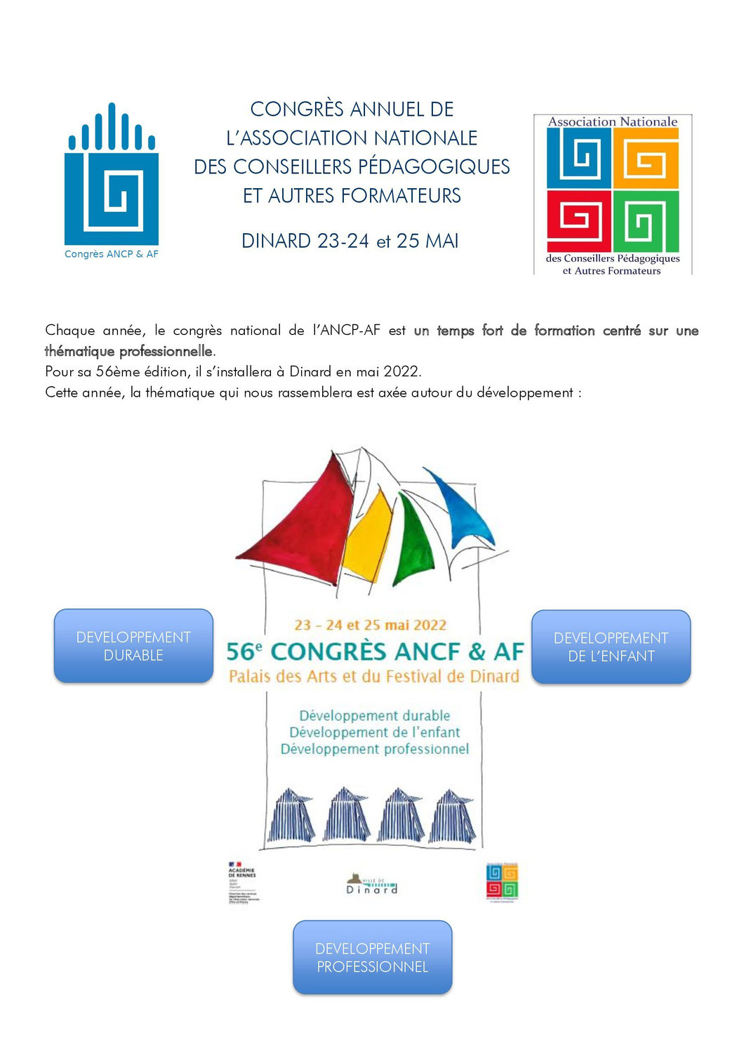 JOIE D'INTERVENIR AU  56e CONGRÈS ANNUEL DE  L’ASSOCIATION NATIONALE DES CONSEILLERS PÉDAGOGIQUES  A DINARD LE 24 MAI