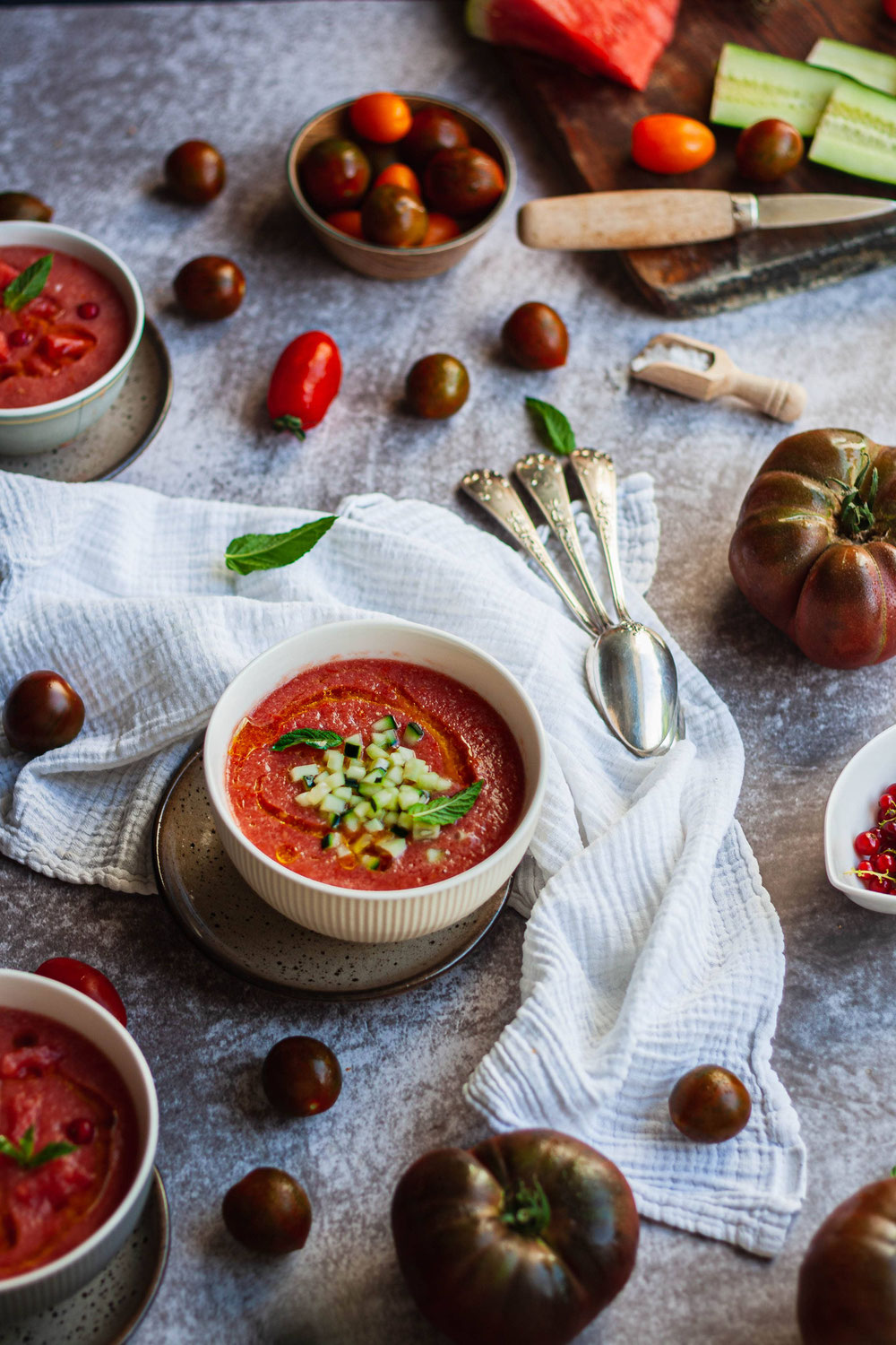 Gaspacho de tomates et pastèque