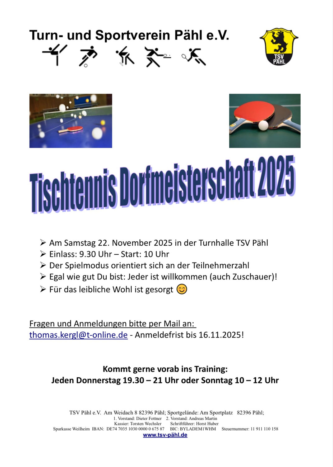 Tischtennis Dorfmeisterschaft am 22.11.2025