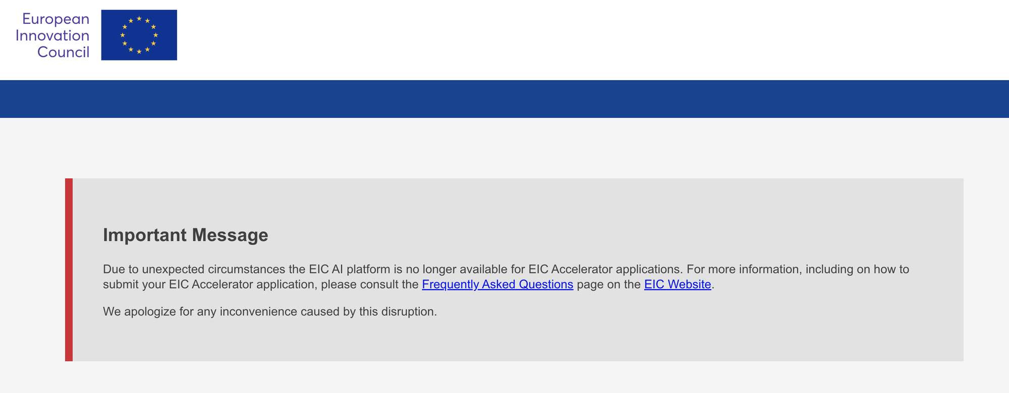 EIC Accelerator: AI-Plattform geschlossen, Deadline verschoben
