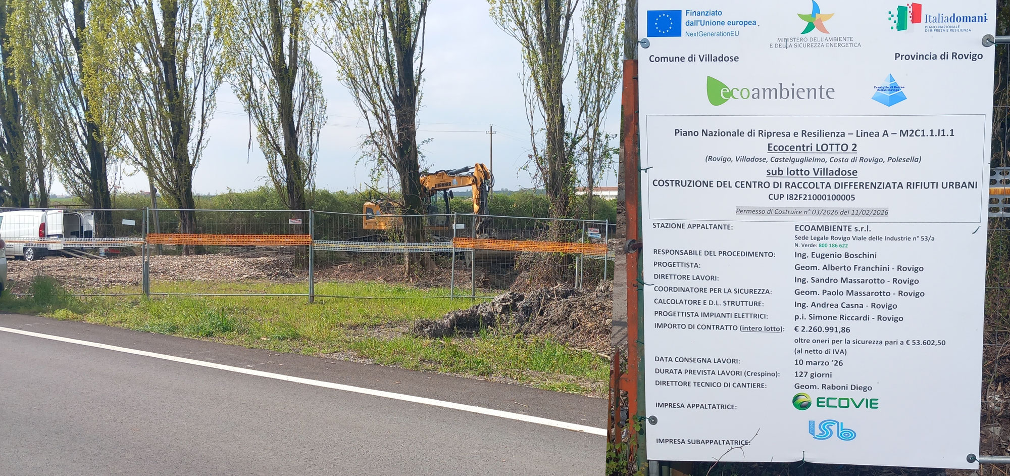 Villadose: al via i lavori per la costruzione del Centro di Raccolta