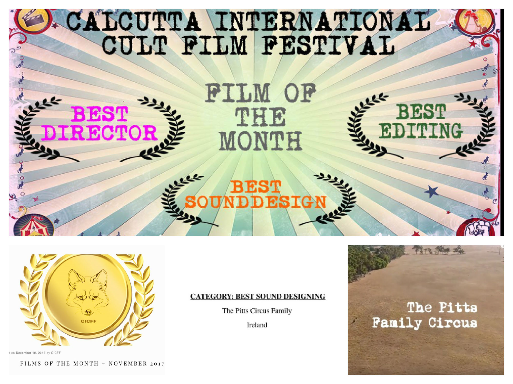 Best Sound Design Award - The Pitts Family Circus - Calcutta International Cult Film Festival Nov. 2017