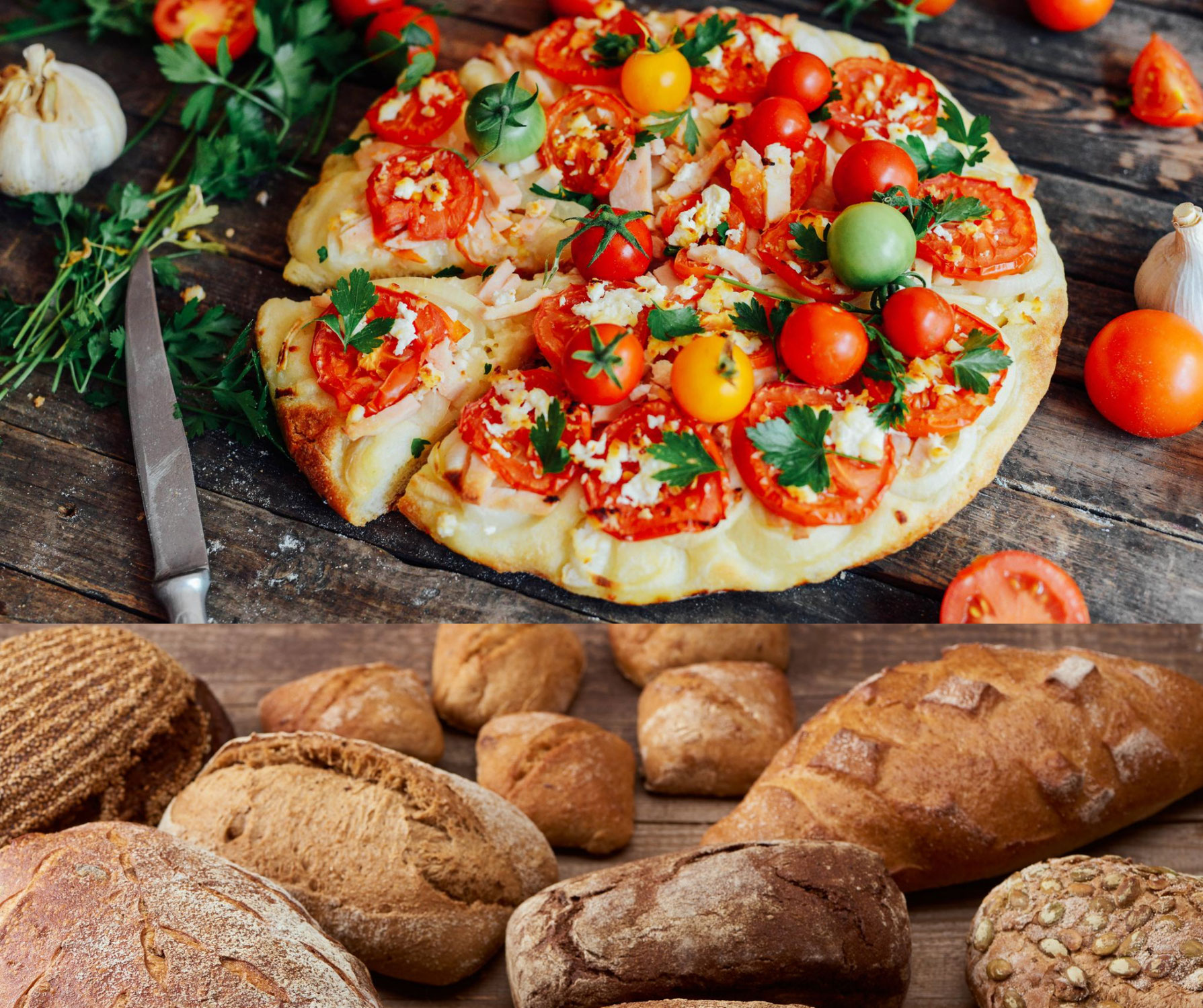 Pizza e pane con l'acqua depurata