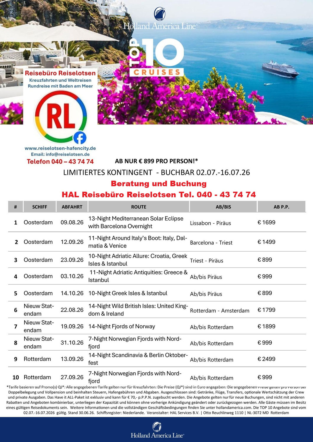 Holland America Line Kreuzfahrten Karibik Flash-Deals & Infos zu HAL Routen, Kabinen & Preise all inclusice Package "Have-it-all"