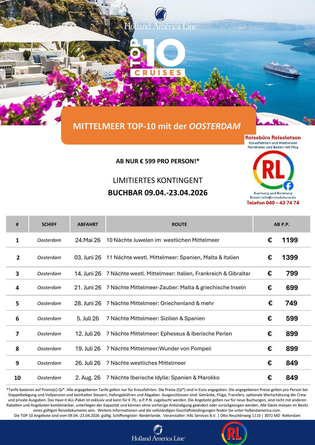 Holland America Line Kreuzfahrten Karibik Flash-Deals & Infos zu HAL Routen, Kabinen & Preise all inclusice Package "Have-it-all"