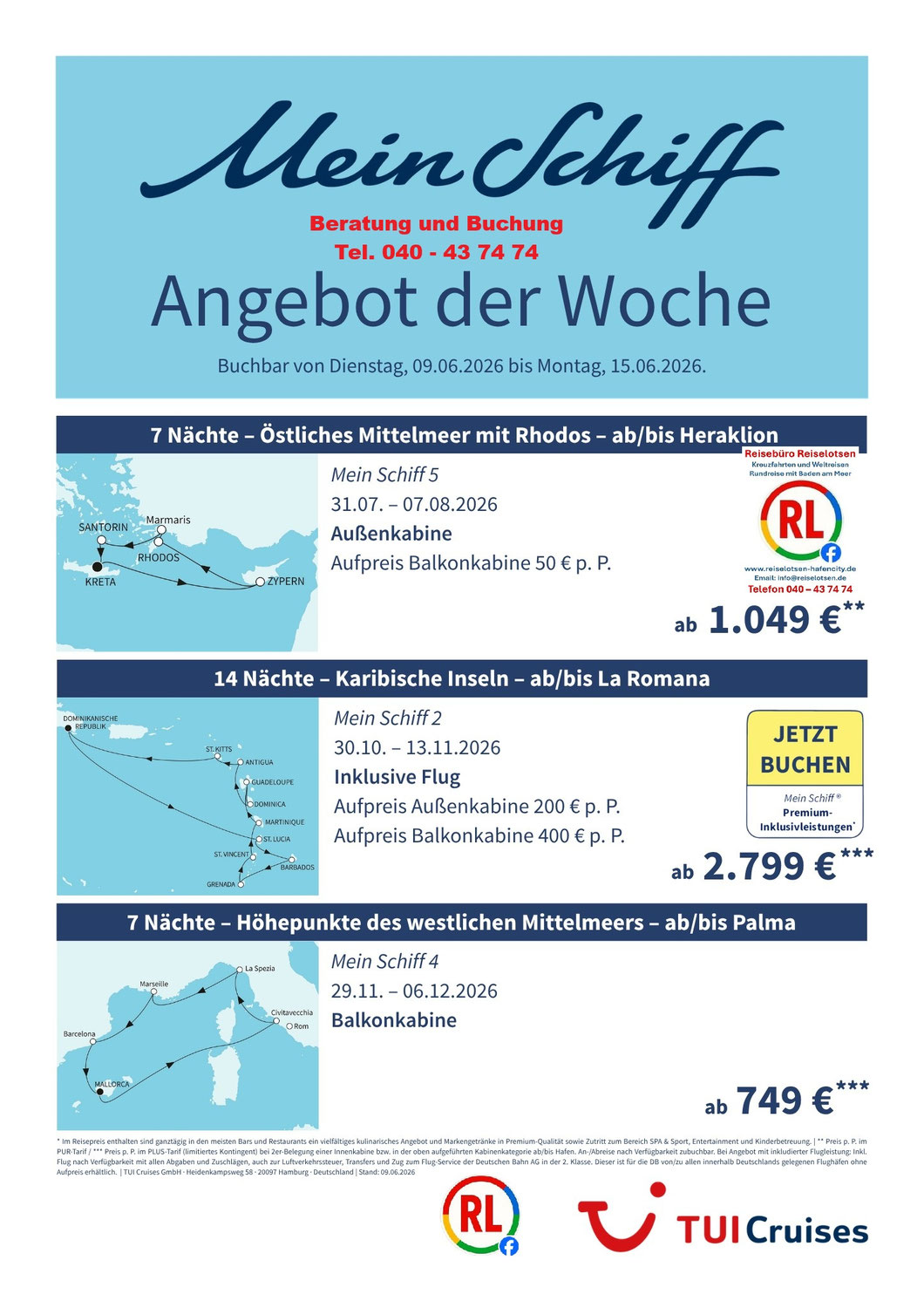 Mein Schiff Flow & Relaxe & Frühbucher 2027 Angebote Sommer 2026 Ostsee & Mittelmeer|Karibikreise all inclusive 2026-2027 | TUI Cruises Kreuzfahrten Bremerhaven