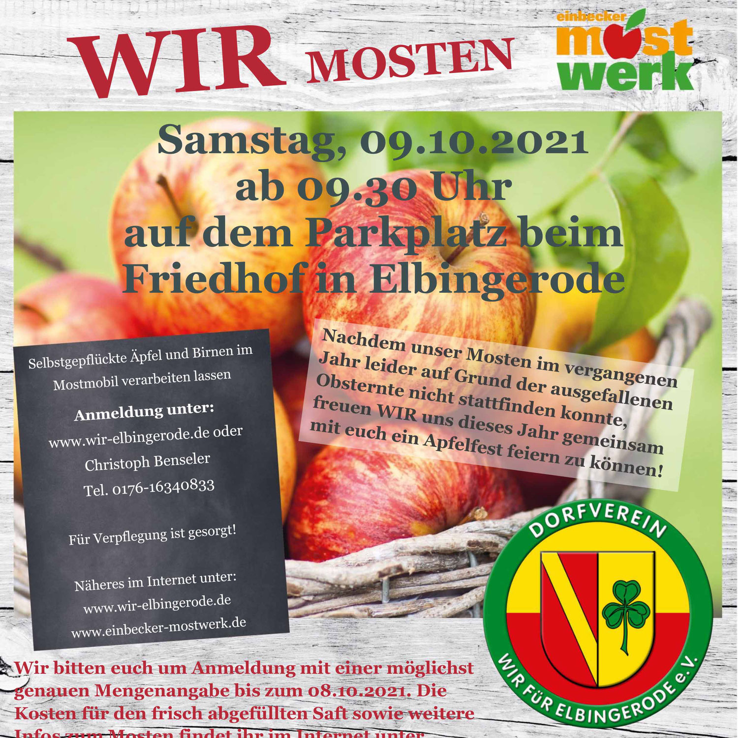WIR MOSTEN - Apfelfest am 9.10. in Elbingerode!