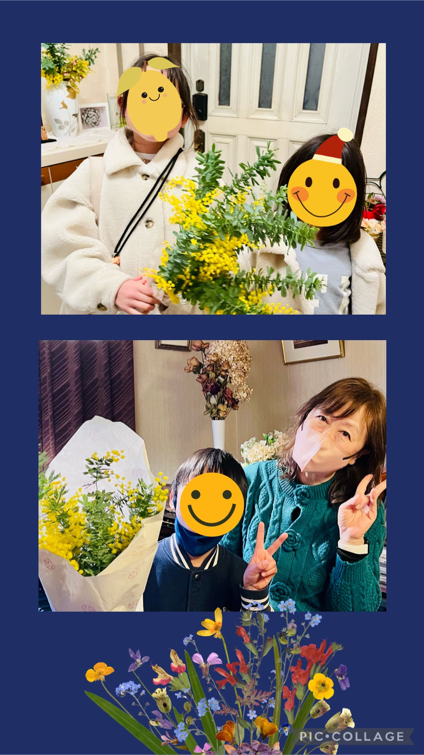 教室のミモザの花を生徒へプレゼント