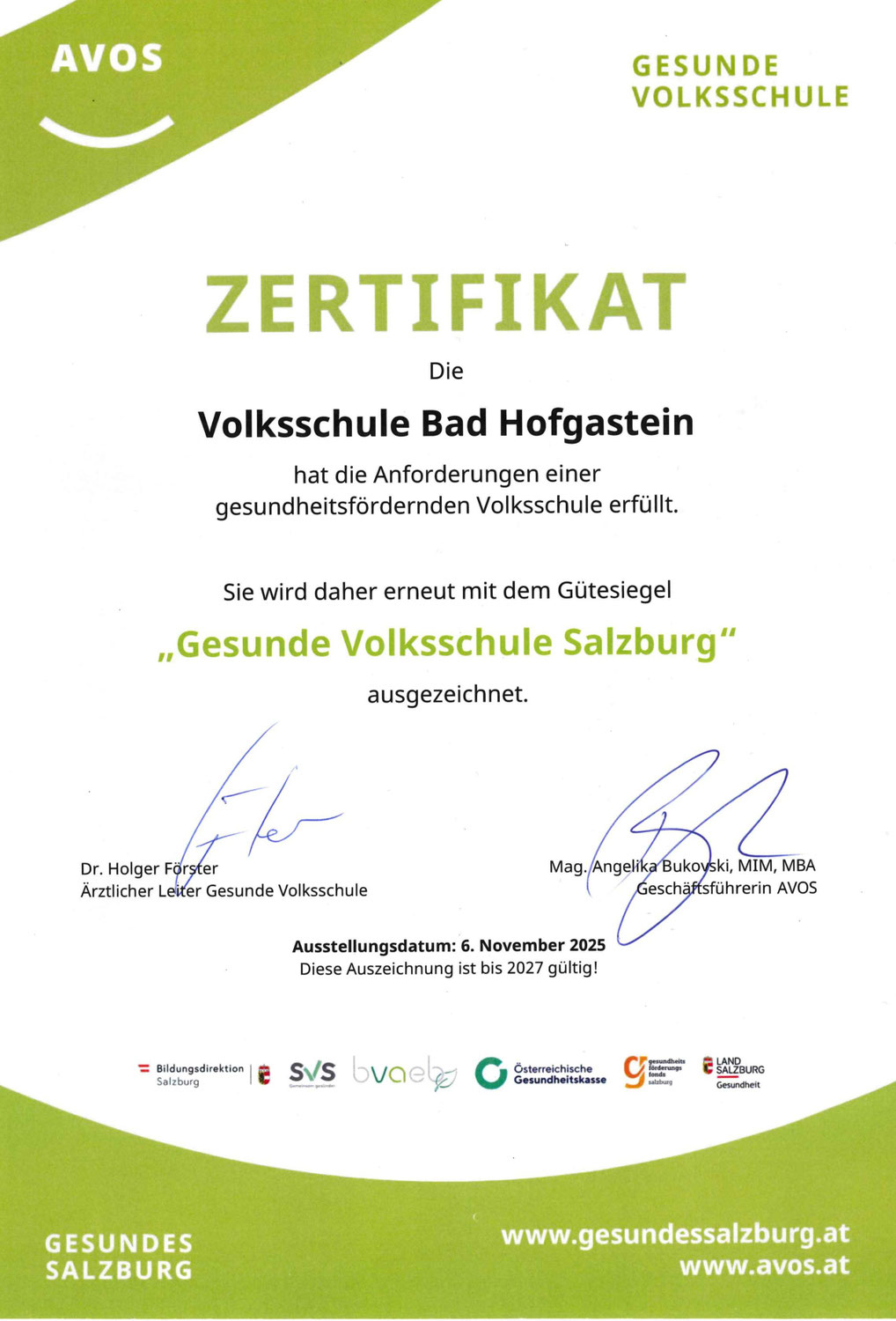 Rezertifizierung als Gesunde Volksschule