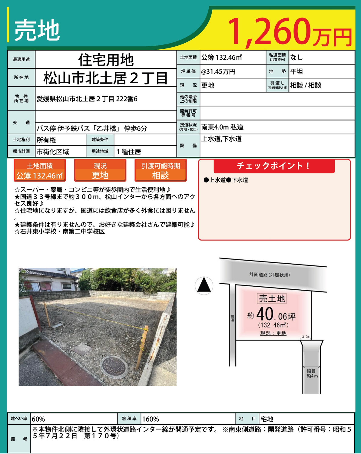 北土居2丁目　売土地価格改定のお知らせ