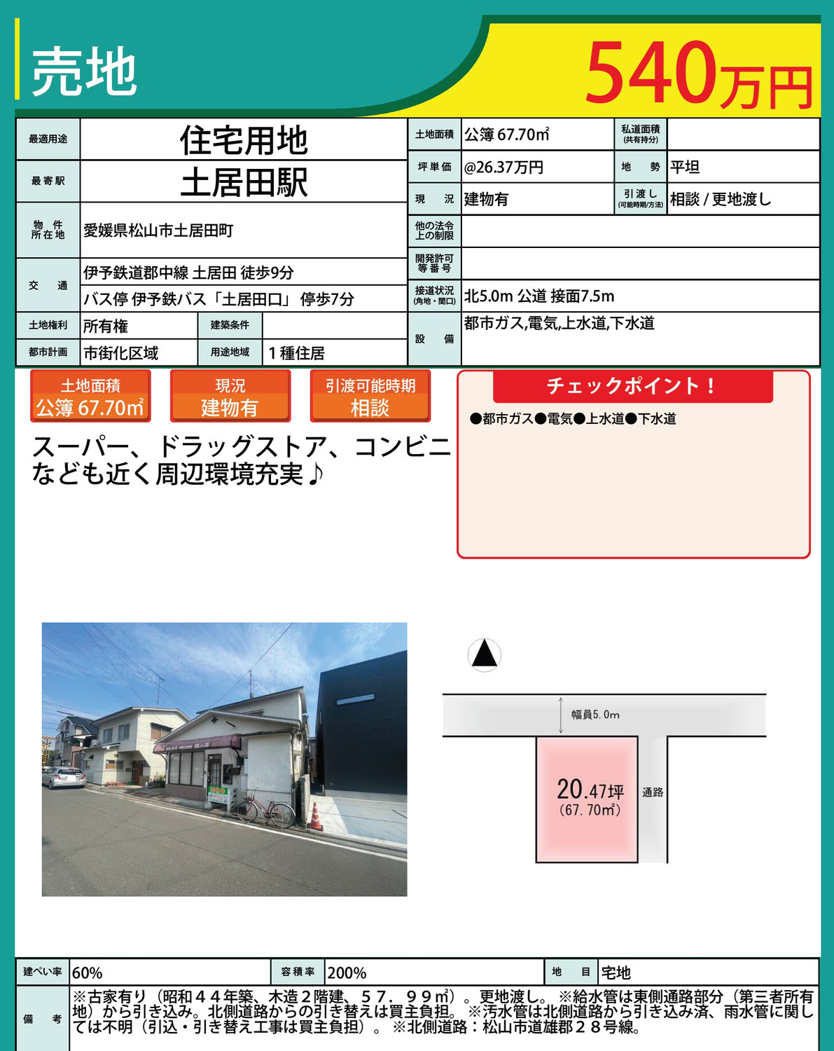 松山市土居田町　土地販売のお知らせ