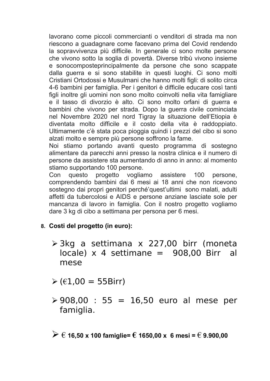 Progetto di sostegno alimentare di emergenza