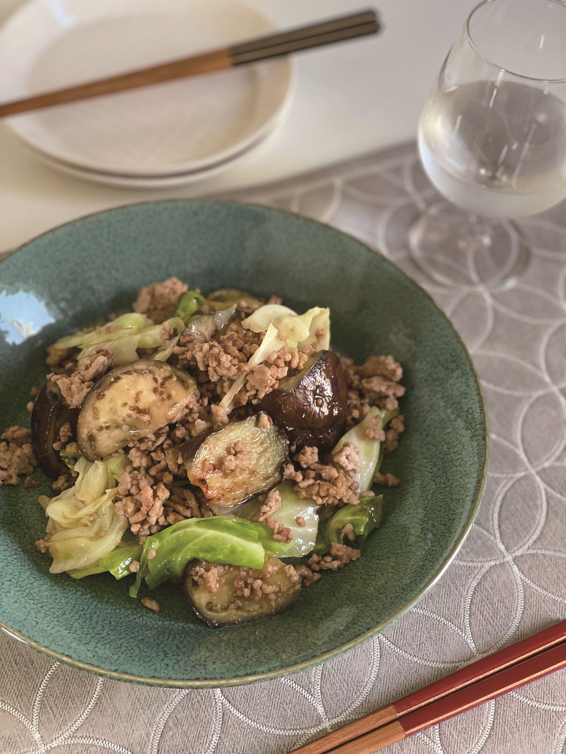 茄子とひき肉の青唐辛子味噌炒め