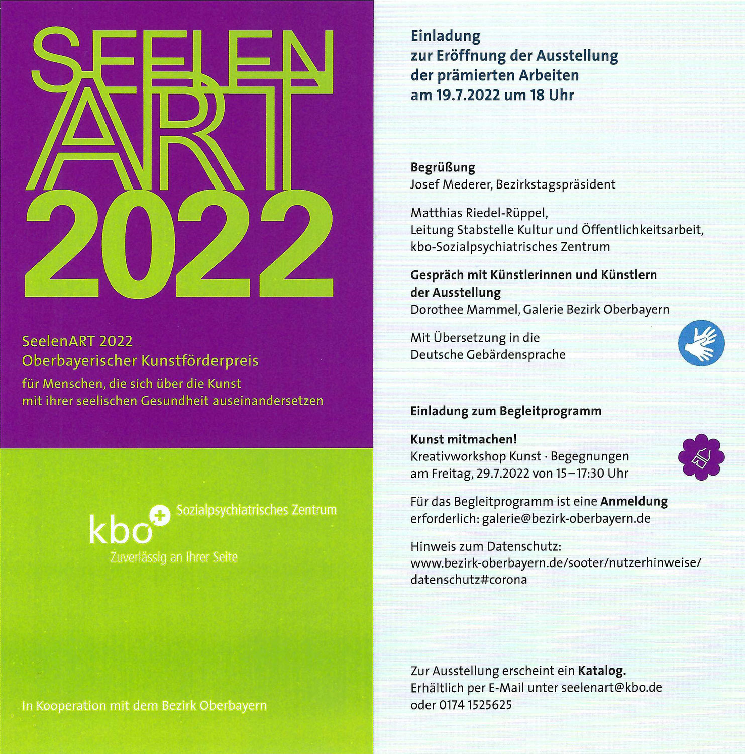 SeelenART 2022 - Prämierte Arbeiten in der Galerie Bezirk Oberbayern, 19.07-16.09.2022