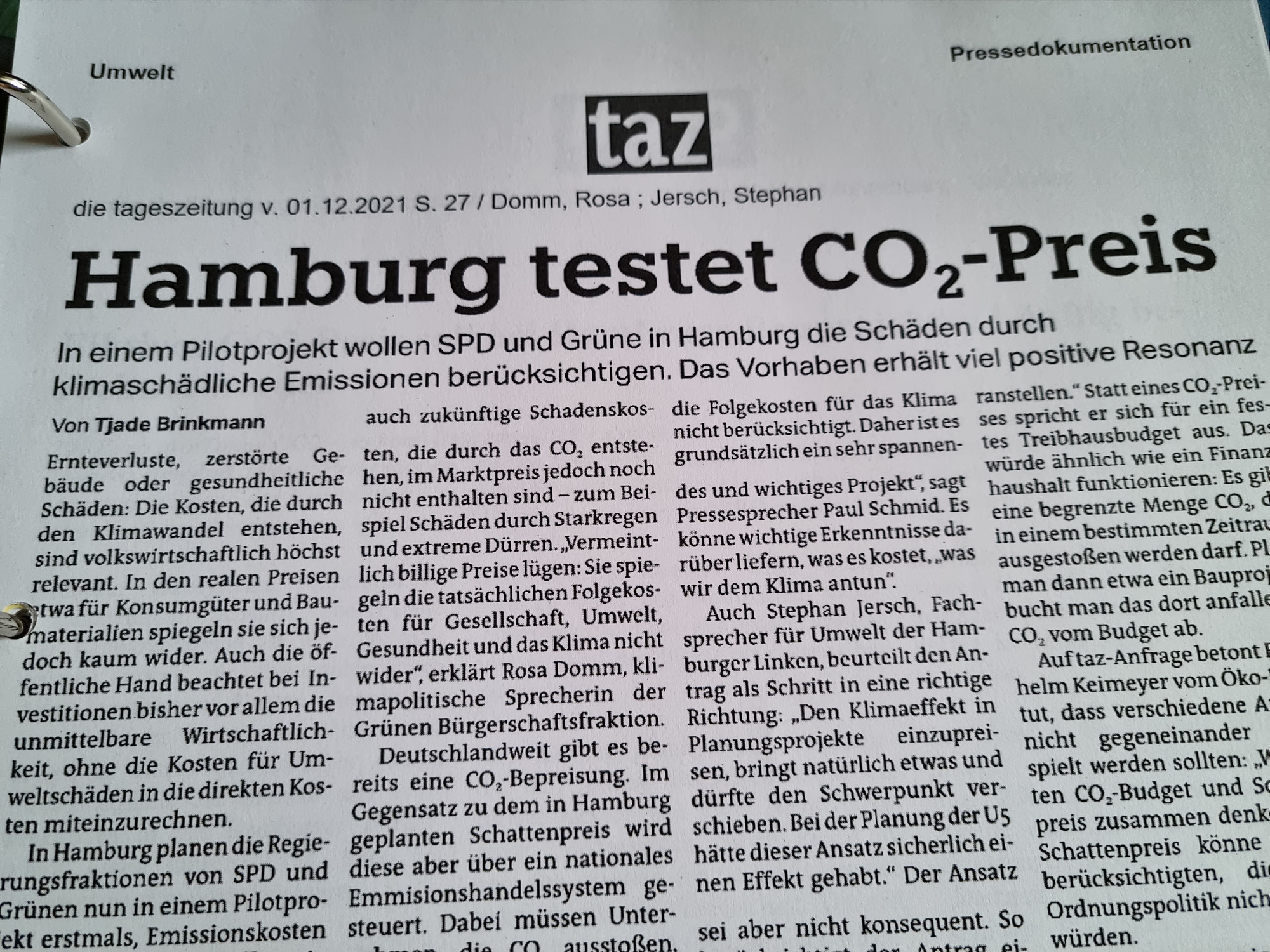 Mein Antrag "Fiktiver CO2-Preis" in der Bürgerschaft!