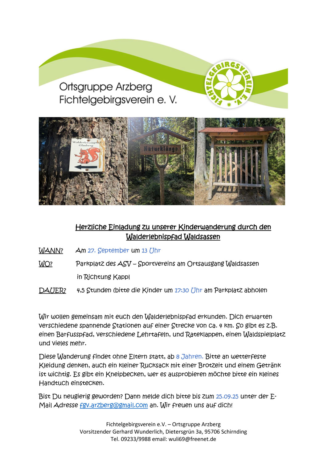 Kinderwanderung Walderlebnispfad Waldsassen am 27.9.2025