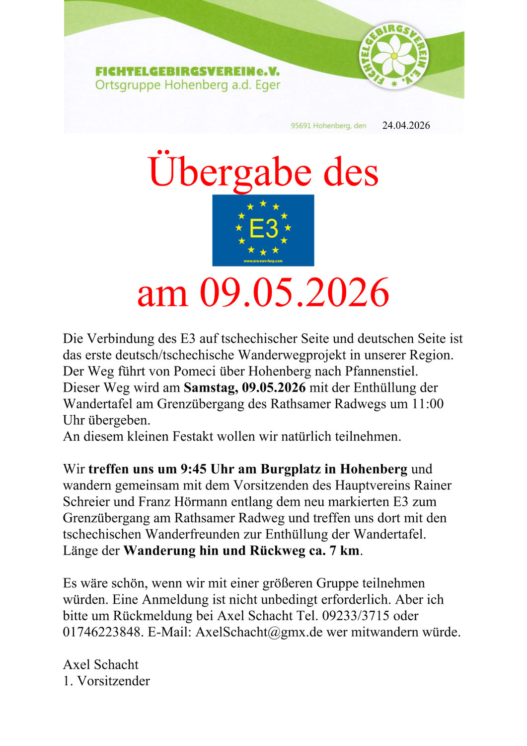 Wanderung am Samstag 9.5.26