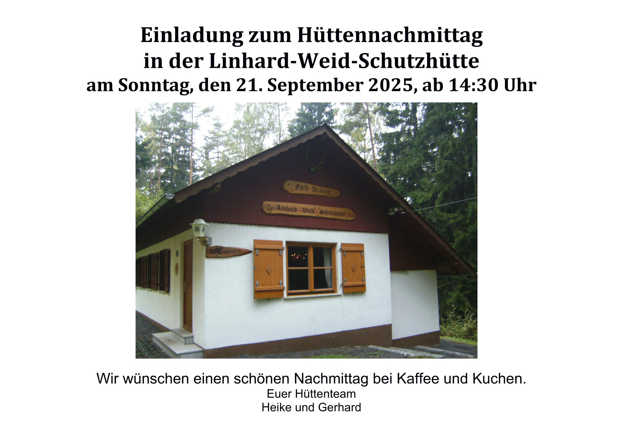 Hüttennachmittag am 21.9.2025 ab 14.30 Uhr