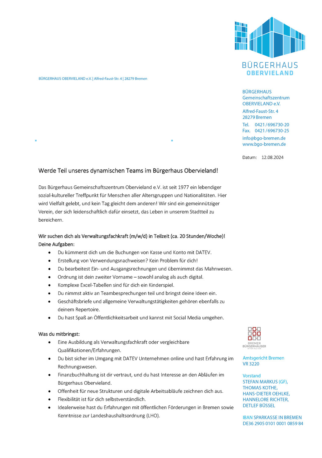 Wir suchen dich als Verwaltungskraft (m/w/d) in Teilzeit