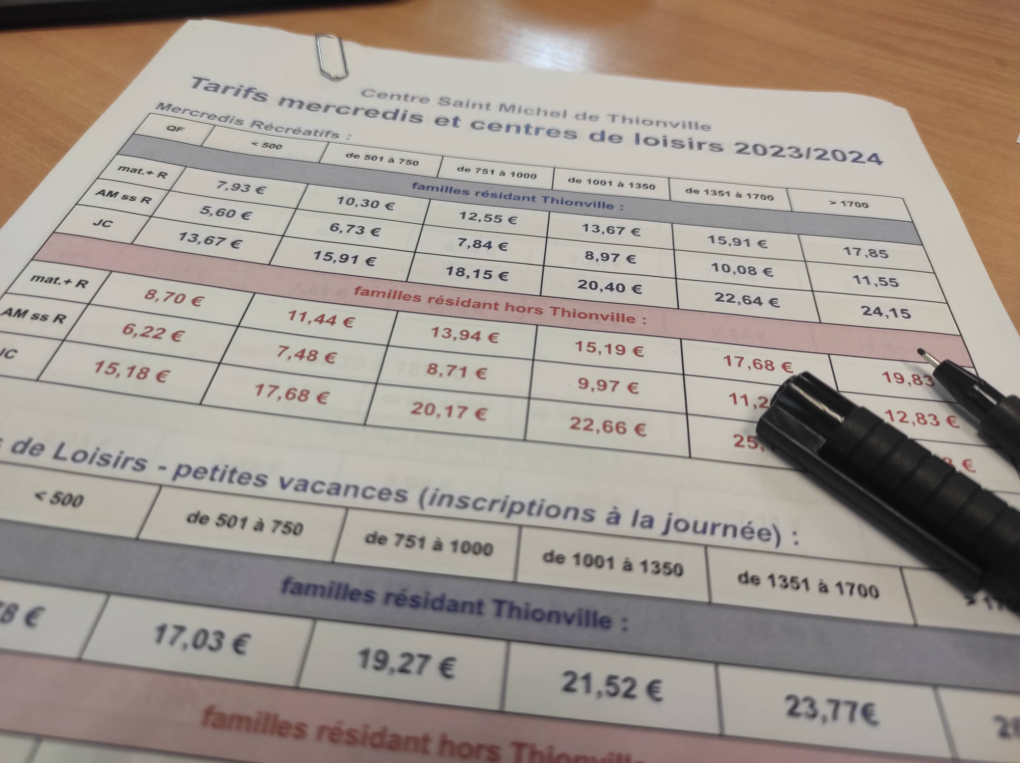 Tarifs accueils enfants 2024/2025