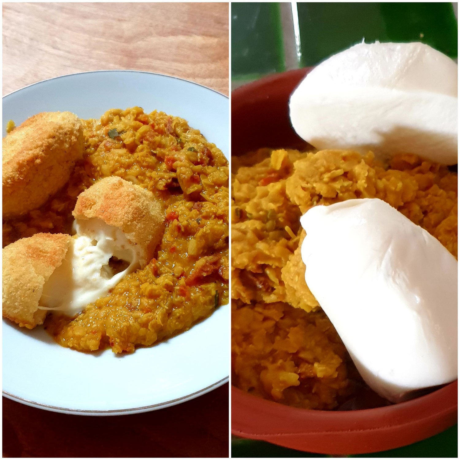 rote Linsen-Curry an Mozzarella