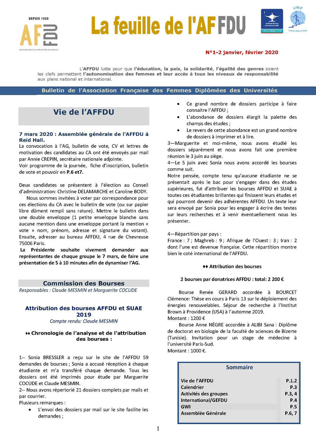 La feuille AFFDU est arrivée